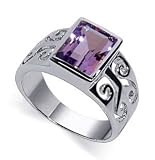 Impressive Sterling Silver Band Amethyst Gemstone Ring