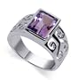 Sterling Silver Emerald Cut Amethyst Gemstone Band 10mm Ring Size 8
