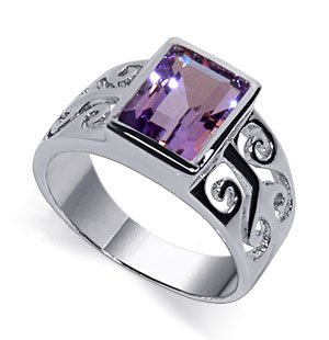 Impressive Sterling Silver Band Amethyst Gemstone Ring