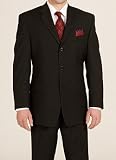 Review   / Calvin Klein Black with Broken Gray Stripe 3-Button Side-vented Suit with Flat Front Pants