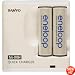 Sanyo Eneloop 2 Pack AA NiMH Pre-Charged Rechargeable Batteries w/ Charger