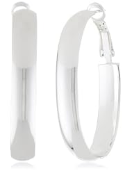 Sterling Silver Large Oval Polished Flat Tube Clutchless Hoop Earrings