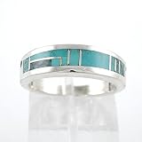 Turquoise Inlaid Ray Tracey Ring in Sterling Silver, Size 7, #8595