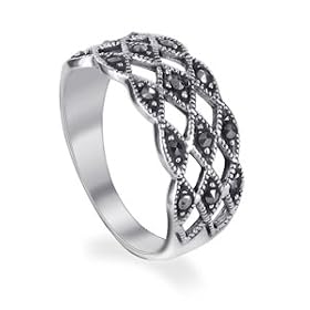 Sterling Silver Marcasite Diamond Cut Band Ring by Gem Avenue