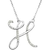 14kt White Gold Diamond H Alphabet Initial Script Letter Necklace (GH Color, I1 Clarity, 1/8 Cttw)
