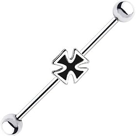 Surgical Steel Sterling White Iron Cross Industrial Barbell Earring