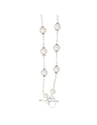 Sterling Silver 16 Inch White Cultured Freshwater Pearl on Chain with Heart Toggle Necklace