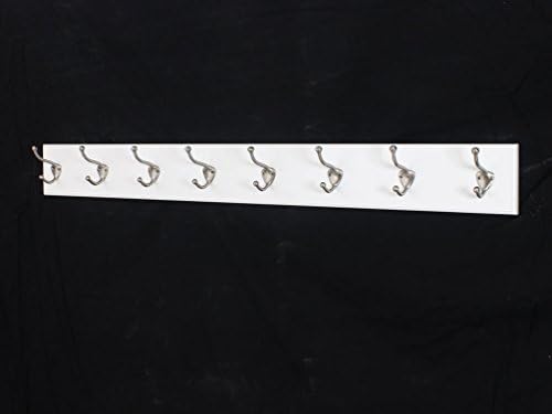 White Wall Mounted Coat Rack with Satin Nickel Hooks 4.5" Ultra Wide (52" x 4.5" with 10 Hooks)