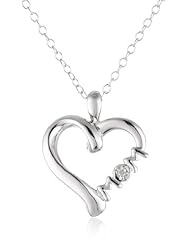 Sterling Silver Diamond "Unconditional Love" Symbolic Heart MOM Pendant Necklace (0.01 cttw, I-J Color, I2 Clarity), 18"