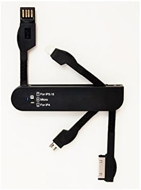 Mergenewtech 3 in 1 SWISS KNIFE Multi-tool Charger, For iPhone 4, 4S, 5, 5C, 5S, 6, 6Plus ,iOS Lightning, Apple Devices, Samsung and Android COMPATIBLE,Portable Cable Set of Standard USB 2.0, Micro-USB, iOS Lightning 8-Pin and 30-Pin Cable, iPad Mini, iPod Touch, Samsung Mobiles Phones, Galaxy S2, S4, Note 2, Note 4, S5 Active, Moto G, Motorola, LG ,Nokia Phones, Sony Xperia, Digital Camera and Many More - BLACK