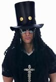 TOP HAT LONG WIG HAIR ATTACHED & SILVER FRAMED ROCK GLASSES AS IN PHOTO,BLACK...