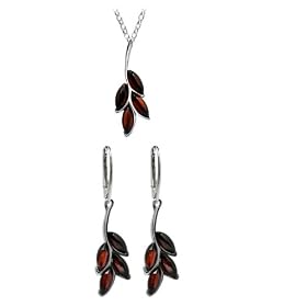 Baltic Cherry Amber and Sterling Silver Small Flower Leverback Earrings and Slider Set, 18"