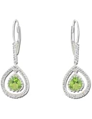 14K White Gold 1.69ct Diamond & Pear Green Peridot Gemstone Dangle Earrings