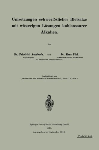 Umsetzungen schwerlöslicher Bleisalze mit wässerigen Lösungen kohlensaurer Alkalien (German Edition)