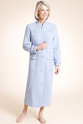 Satin Trim Embroidered Fleece Dressing Gown
