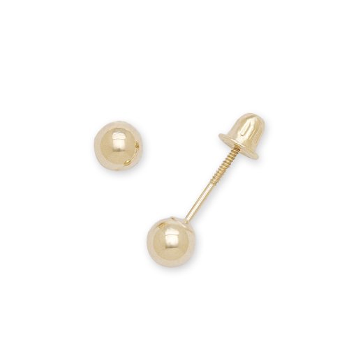 Solid 14k Yellow Gold 4mm Childrens Ball Screw-Back Earrings - JewelryWeb