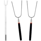 2pc Deluxe Telescoping Stainless Steel Campfire Forks - Extend to 36" - Insulated Handle