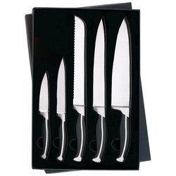 New Slitzer 5pc Razor Sharp Double-Forged Bolster Kitchen Cutlery Set Stainless Steel Blades