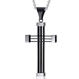 Timeless Confidence: Unisex Stainless Triple Bar Black Steel Modern Cross Pendant Necklace Timeless Confidence: Unisex Stainless Triple Bar Black Steel Modern Cross Pendant Necklace