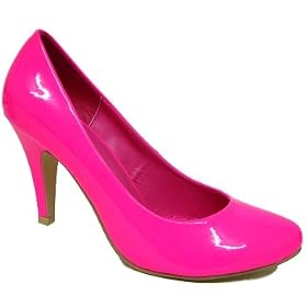 Womens Pink Neon Patent Ladies Court Shoes