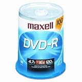 Maxell DVD-R Discs, 4.7GB, 16x, Spindle, Gold, 100/pack