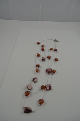 Necklace double chain murano beads with 3 inch extentions TOPAZ