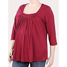 Motherhood Maternity: Plus Size 3/4 Sleeve Square Neck Trapeze Maternity T Shirt