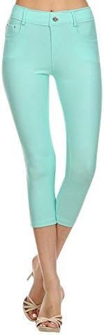 5 pocket Capri Jeggings (Large, Turquoise)