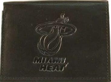 NBA Tri-Fold Black Leather Wallet - Variety of Teams (Miami Heat)