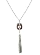 Necklace - N203 - Circle and Tassel ~ Silver Tone Plated Metal