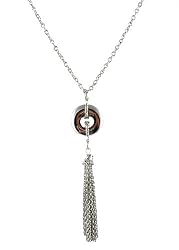 Necklace - N203 - Circle and Tassel ~ Silver Tone Plated Metal