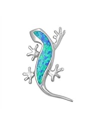 Sterling Silver Pendant With Lab Opal - Lizard