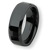 Chisel Faceted Polished Black Ceramic Ring (8.0 mm) - Sizes 6-13