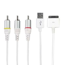 Composite AV Video/USB Cable for Apple iPod, iPhone, iPad (6 feet)