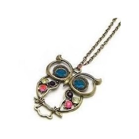Stone River Jewellery Blue Eyed Bronze Tone Owl Pendant Necklace Vintage Style