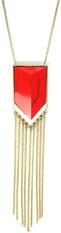 Fashion Resin Acrylic Pendant Fringe Tassel Strand Statement Necklace Gold Tone