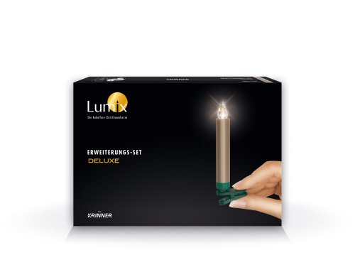 Krinner 74255 LUMIX DELUXE Erweiterungs-Set champagner IR, 5 champagnerfarbene, kabellose LED-Christbaumkerzen mit Batterien, in warm-wei&szlig;en Licht
