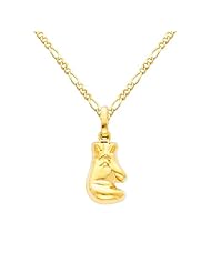 14K Yellow Gold Boxing Glove Charm Pendant with Yellow Gold 1.6mm Figaro Chain Necklace with Spring Clasp - Pendant Necklace Combination (Different Chain Lengths Available)