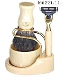 Omega Vanilla Badger Shaving Brush Set with Mach 3 Razor, Bowl and Stand - #M6221.11