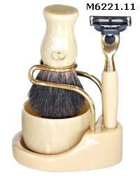 Omega Vanilla Badger Shaving Brush Set with Mach 3 Razor, Bowl and Stand - #M6221.11