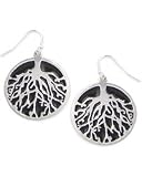 Silver Metal Black Enamel Roots Earrings