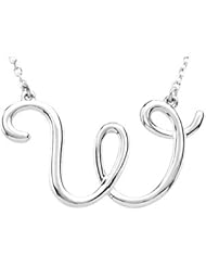 CleverEve Designer Series W Script Initial W Sterling Silver Necklace 16"