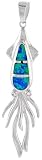 Sterling Silver Squid Pendant, Inlaid w/ Lab Opal with CZ,1 7/8 (48 mm) tall,