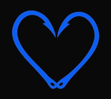 FISH HOOKS HEART Love Fishing 5" (color: COOL BLUE) Vinyl Decal Window Sticker for Cars, Trucks, Windows, Walls, Laptops, and other stuff.