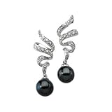 14K White Gold Black Cultured Pearl & Diamond Earring