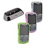 4 Pieces Combo of Green, Magenta and White Silicone Skin Cover Case with Charging Pod for Blackberry Curve 8300 8310 8320 8330