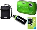 Fujifilm Finepix Z37 10MP Digital Camera bundle with 3x Optical Zoom and 2.7 inch LCD, includes 2GB Fuji Memory Card, Transcend Card Reader and Reversible Neoprene Case (Green)