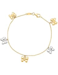 14K Yellow Gold 7.25 Inch Two Tone Dangle Multi Butterfly Bracelet with Pear Shape Clasp