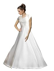 Cap Sleeves Organza  Beaded Crystal Lace  Ball Gown Wedding Dress  With a Sash 