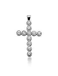14K White Gold Round Diamond Bezel Set Cross Pendant (1.65ct)